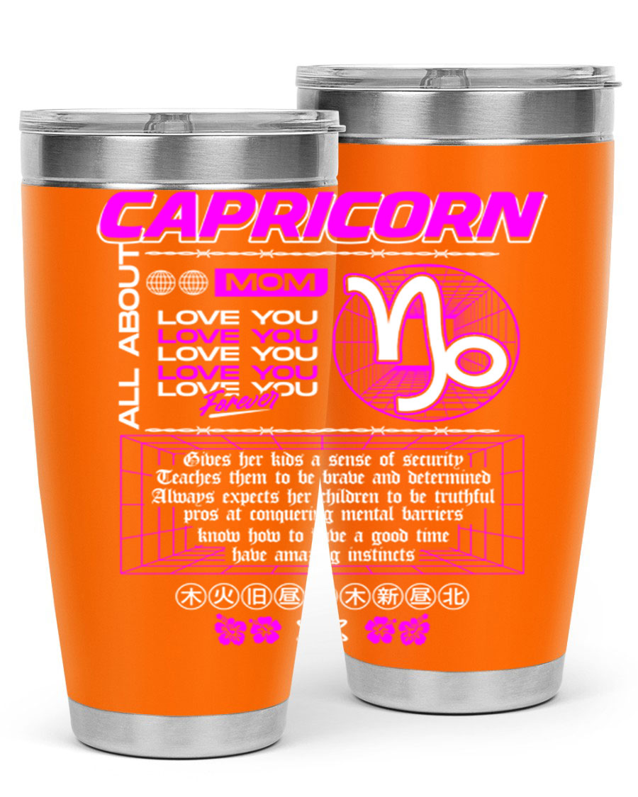 Capricorn 208# Zodiac Tumbler in stainless steel with a stylish design, perfect for hot and cold beverages.