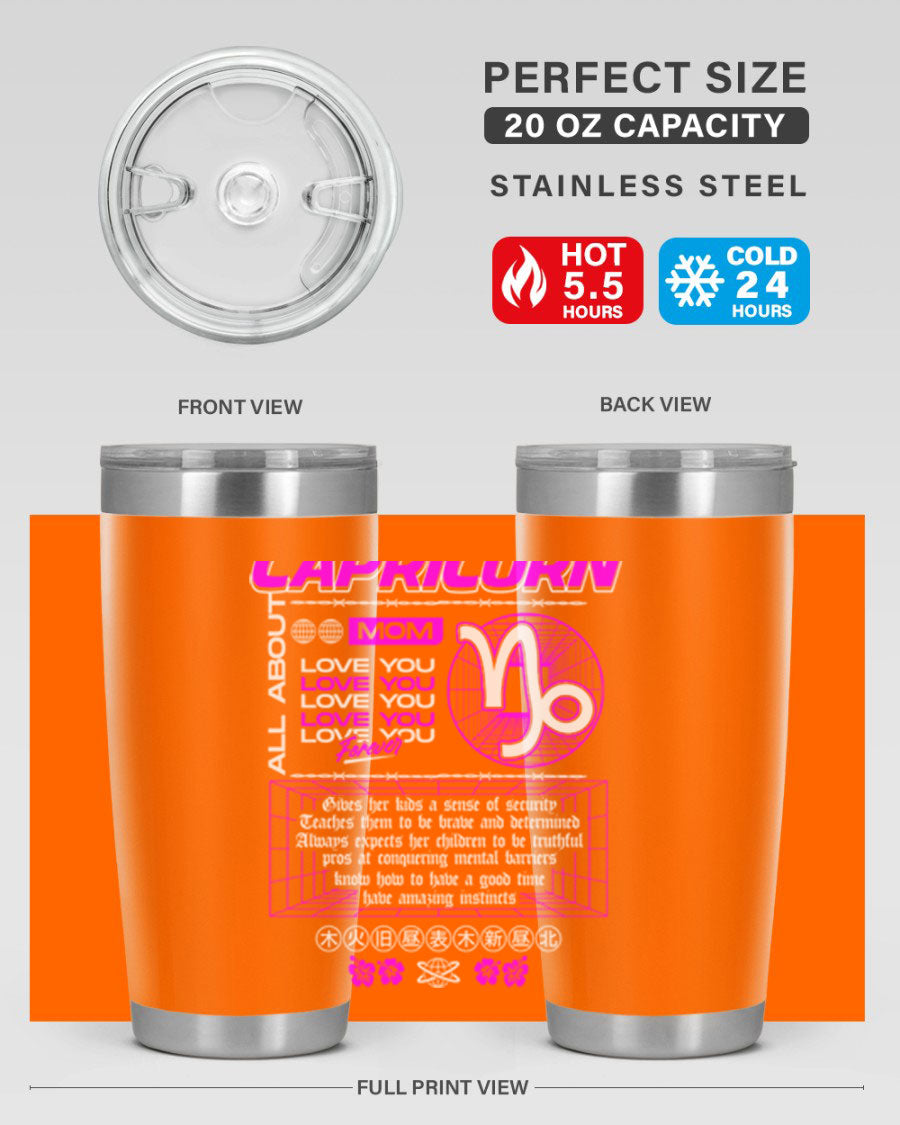 Capricorn 208# Zodiac Tumbler in stainless steel with a stylish design, perfect for hot and cold beverages.