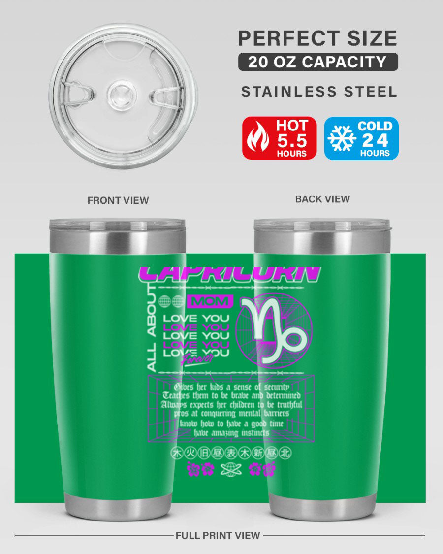 Capricorn 208# Zodiac Tumbler in stainless steel with a stylish design, perfect for hot and cold beverages.