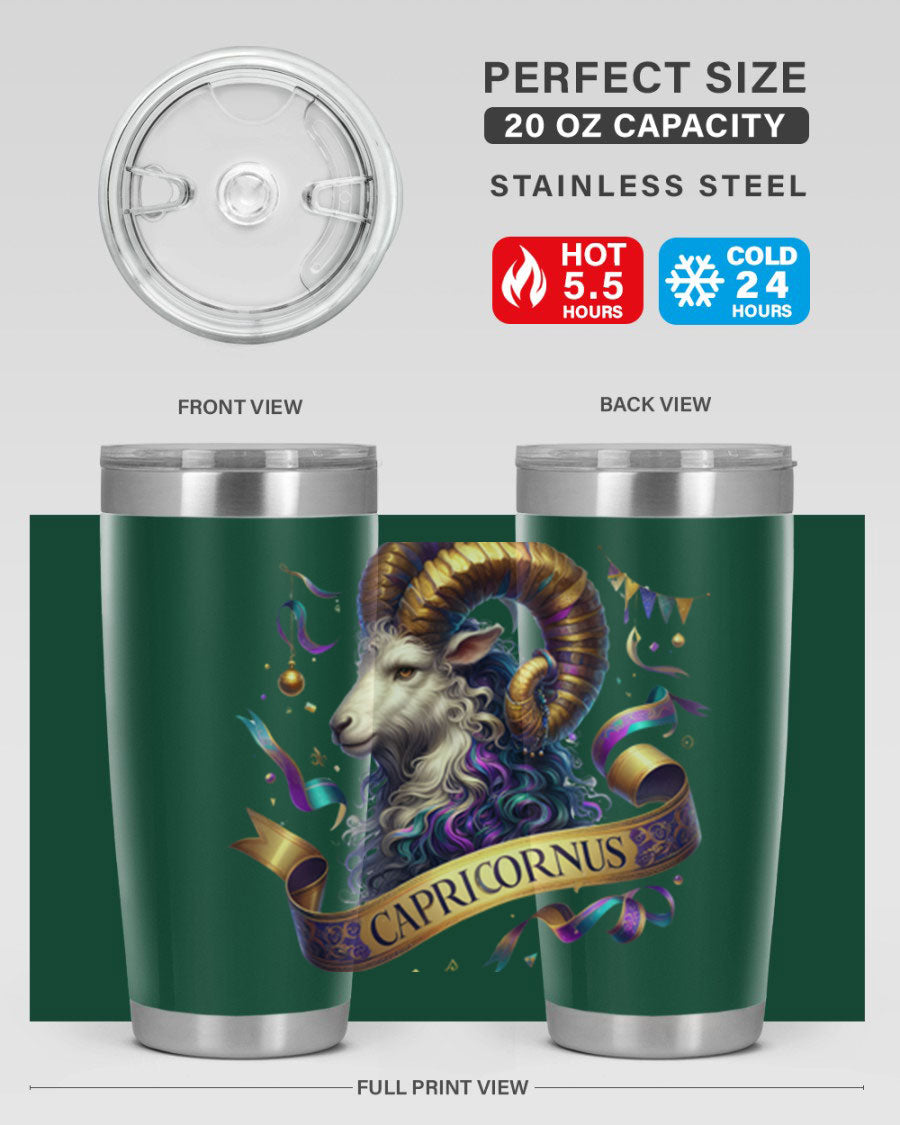 Capricorn 209# Zodiac Tumbler in stainless steel with a zodiac design, available in 20oz and 30oz sizes.