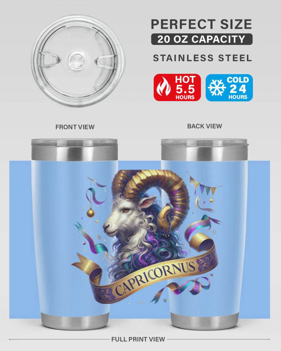 Capricorn 209# Zodiac Tumbler in stainless steel with a zodiac design, available in 20oz and 30oz sizes.