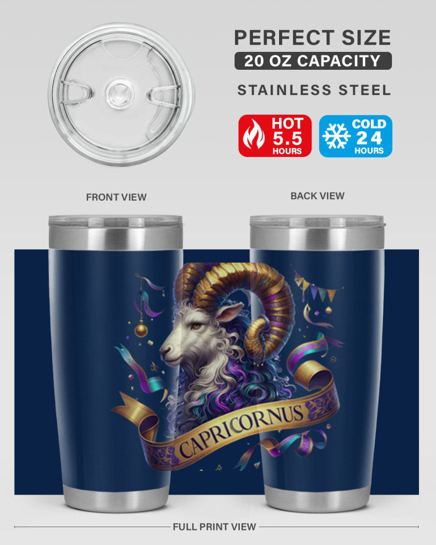 Capricorn 209# Zodiac Tumbler in stainless steel with a zodiac design, available in 20oz and 30oz sizes.