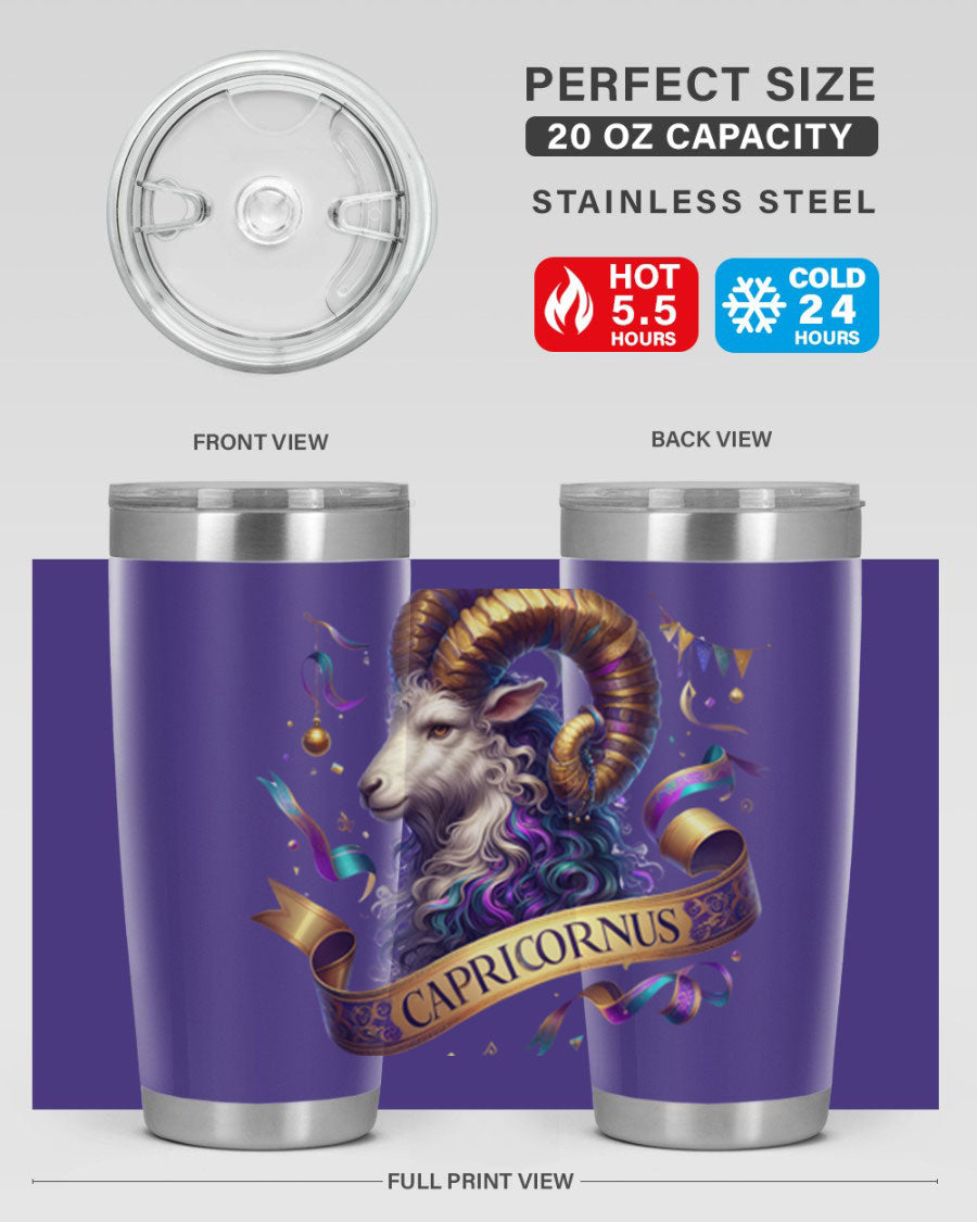 Capricorn 209# Zodiac Tumbler in stainless steel with a zodiac design, available in 20oz and 30oz sizes.