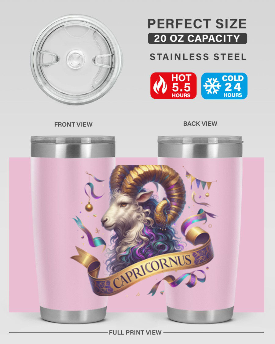 Capricorn 209# Zodiac Tumbler in stainless steel with a zodiac design, available in 20oz and 30oz sizes.