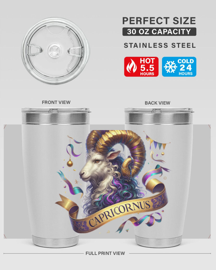 Capricorn 209# Zodiac Tumbler in stainless steel with a zodiac design, available in 20oz and 30oz sizes.