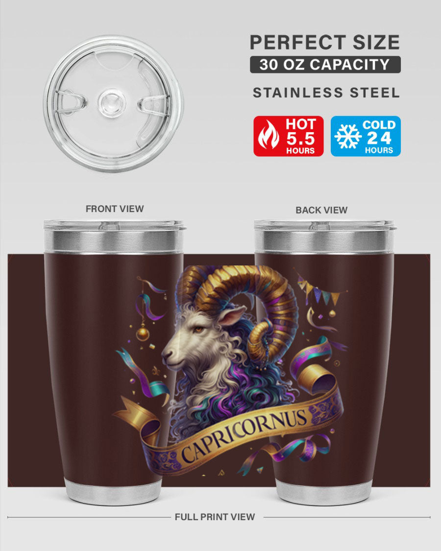 Capricorn 209# Zodiac Tumbler in stainless steel with a zodiac design, available in 20oz and 30oz sizes.