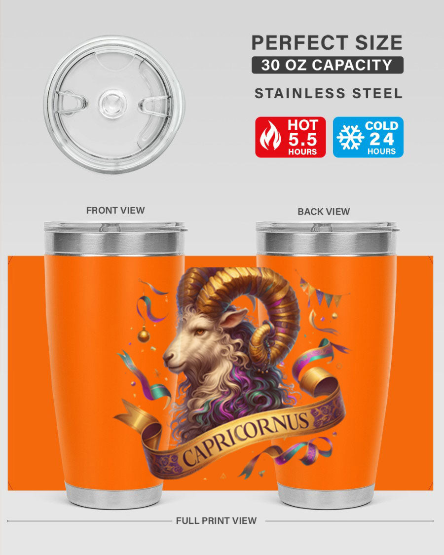 Capricorn 209# Zodiac Tumbler in stainless steel with a zodiac design, available in 20oz and 30oz sizes.