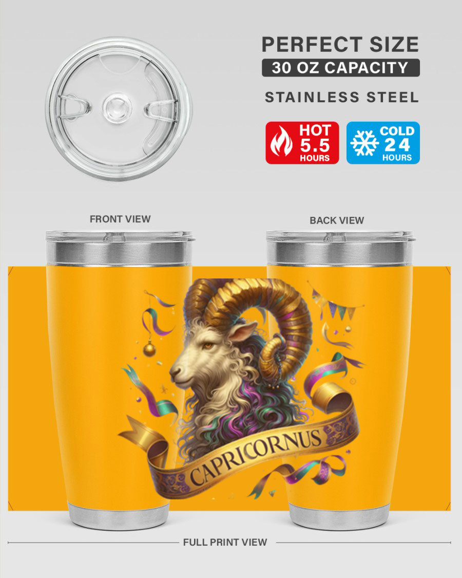 Capricorn 209# Zodiac Tumbler in stainless steel with a zodiac design, available in 20oz and 30oz sizes.