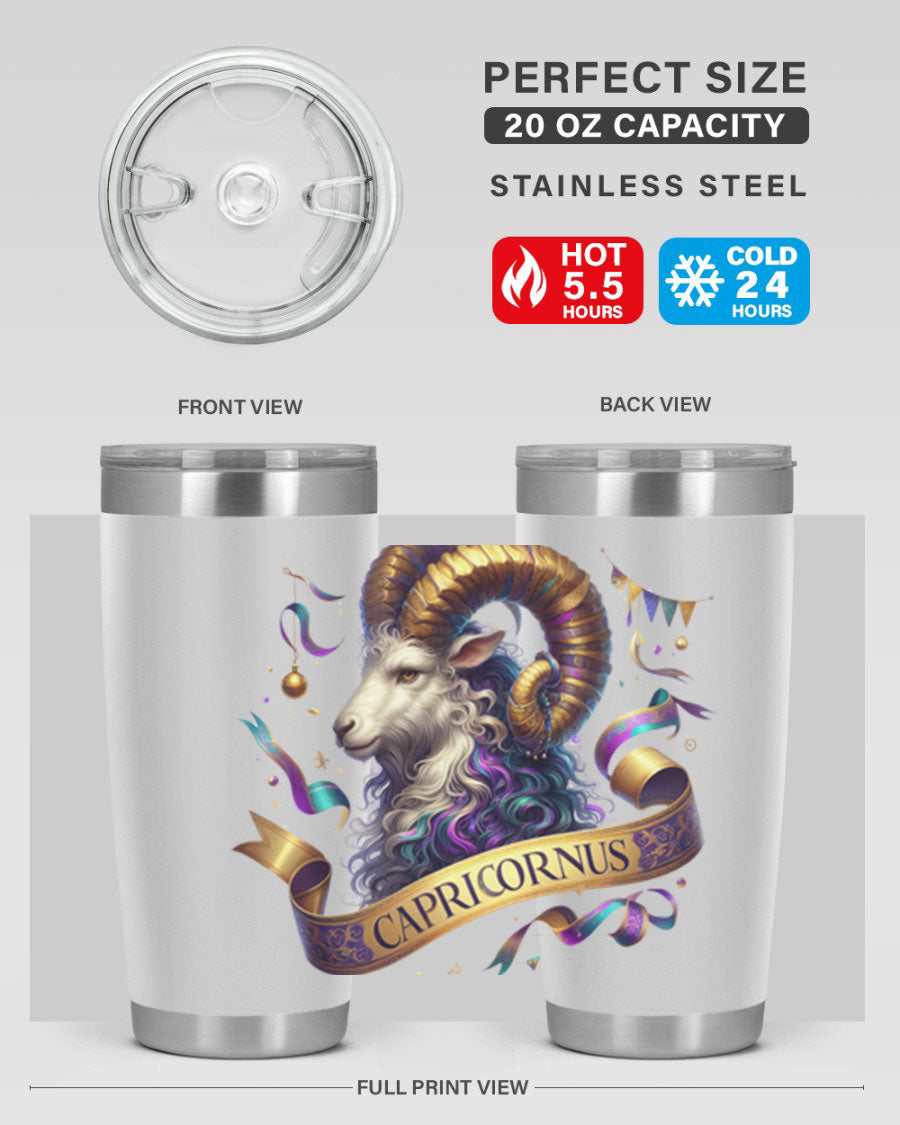 Capricorn 209# Zodiac Tumbler in stainless steel with a zodiac design, available in 20oz and 30oz sizes.