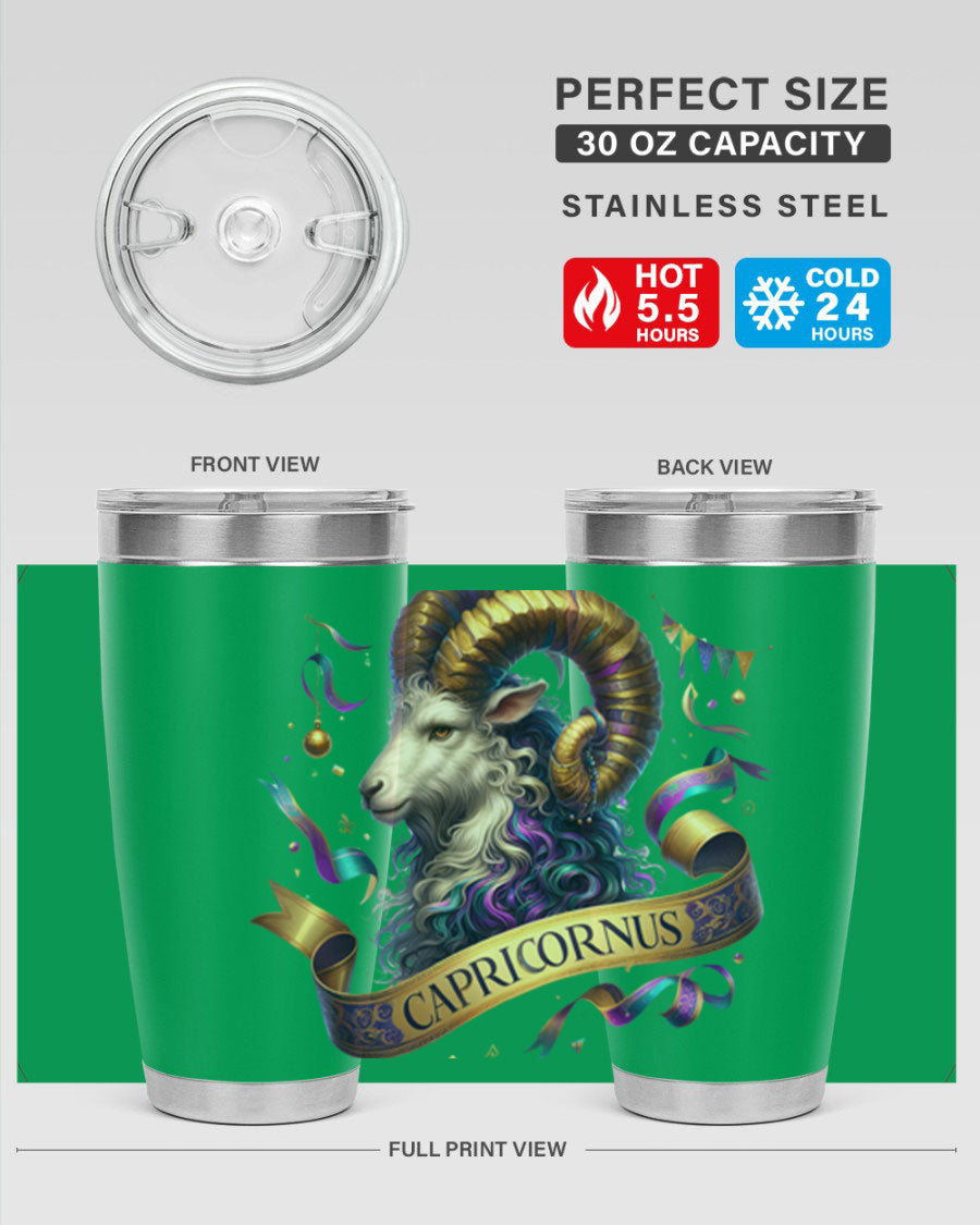 Capricorn 209# Zodiac Tumbler in stainless steel with a zodiac design, available in 20oz and 30oz sizes.