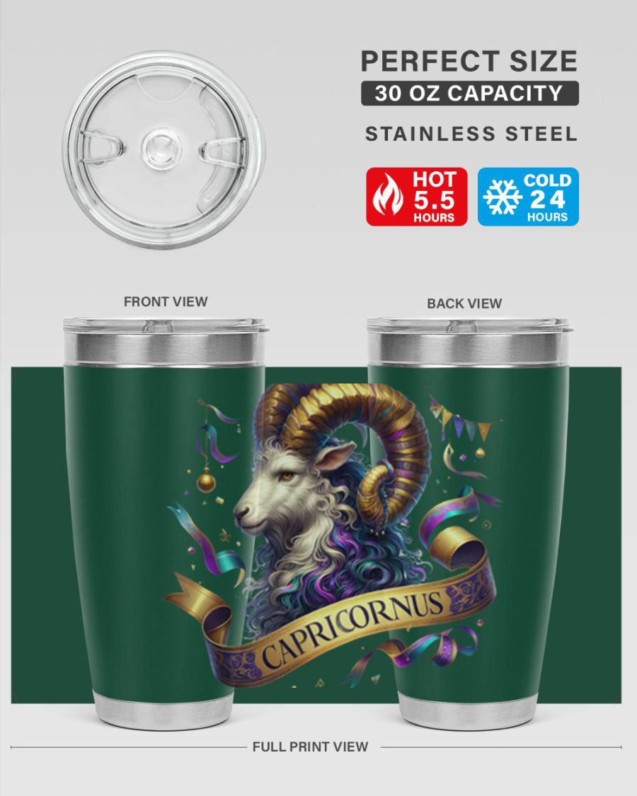Capricorn 209# Zodiac Tumbler in stainless steel with a zodiac design, available in 20oz and 30oz sizes.