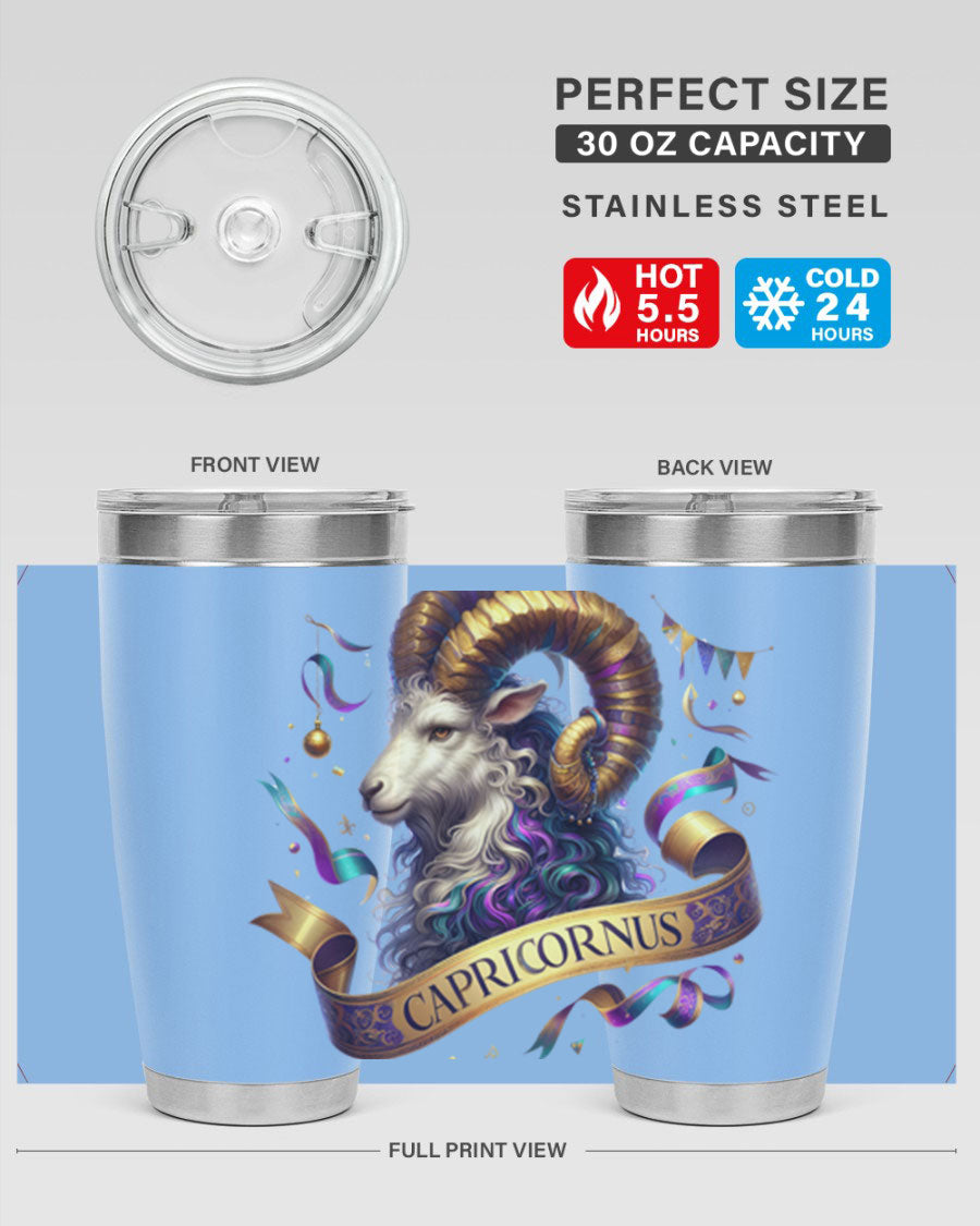 Capricorn 209# Zodiac Tumbler in stainless steel with a zodiac design, available in 20oz and 30oz sizes.