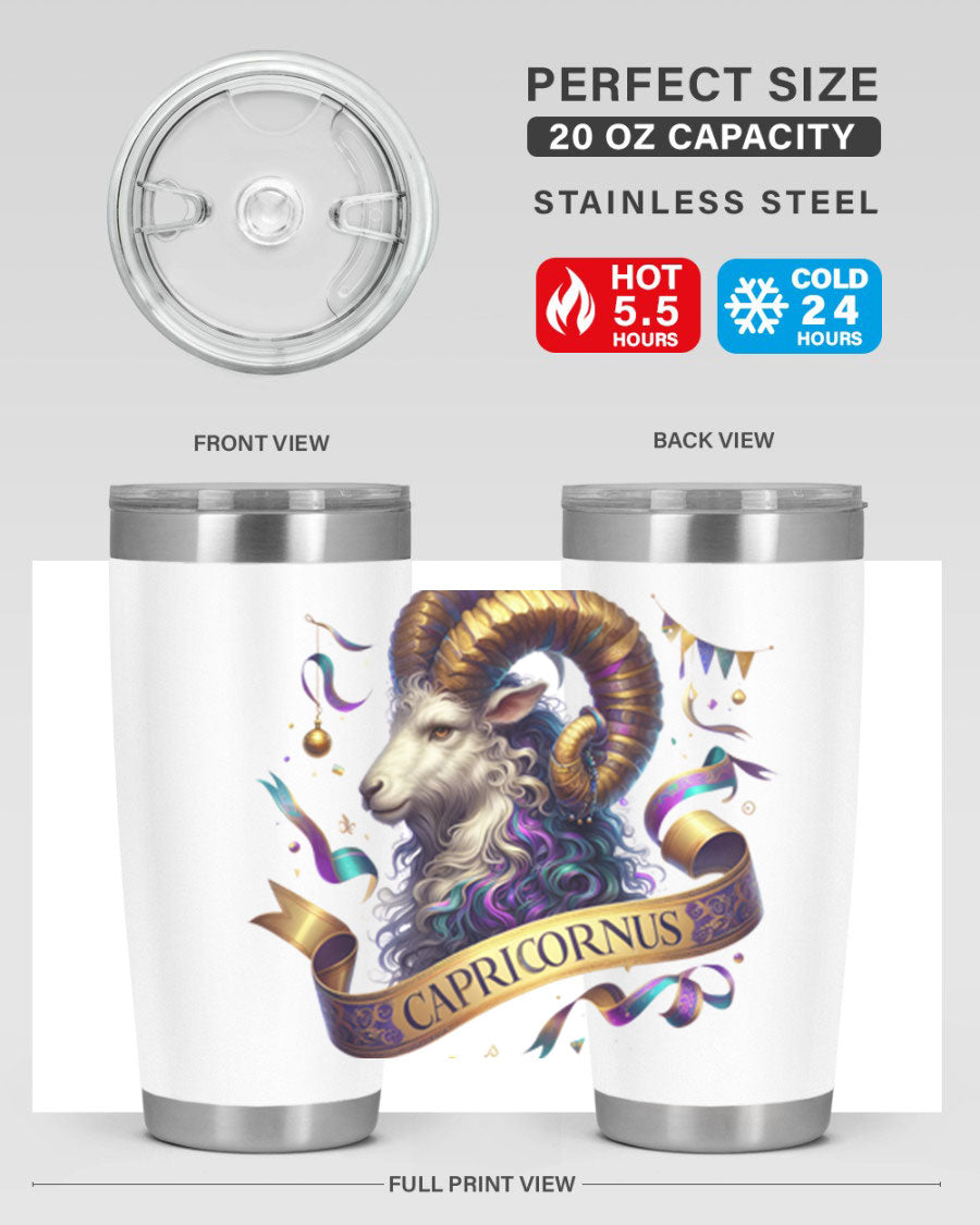 Capricorn 209# Zodiac Tumbler in stainless steel with a zodiac design, available in 20oz and 30oz sizes.