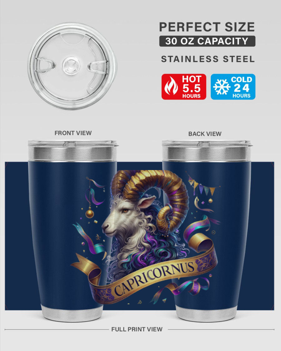 Capricorn 209# Zodiac Tumbler in stainless steel with a zodiac design, available in 20oz and 30oz sizes.