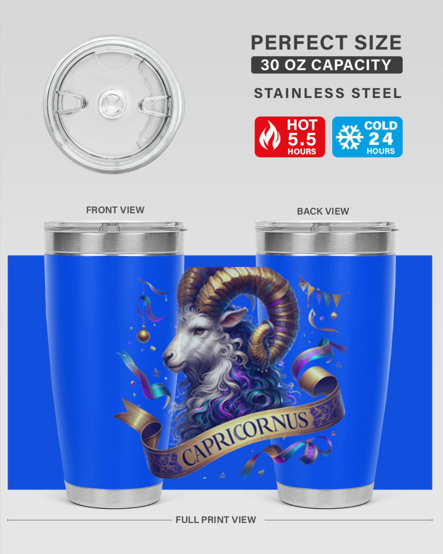 Capricorn 209# Zodiac Tumbler in stainless steel with a zodiac design, available in 20oz and 30oz sizes.