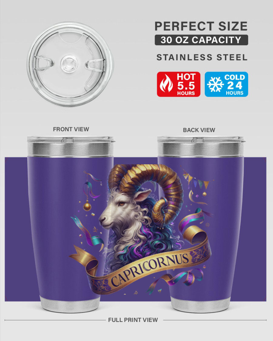 Capricorn 209# Zodiac Tumbler in stainless steel with a zodiac design, available in 20oz and 30oz sizes.