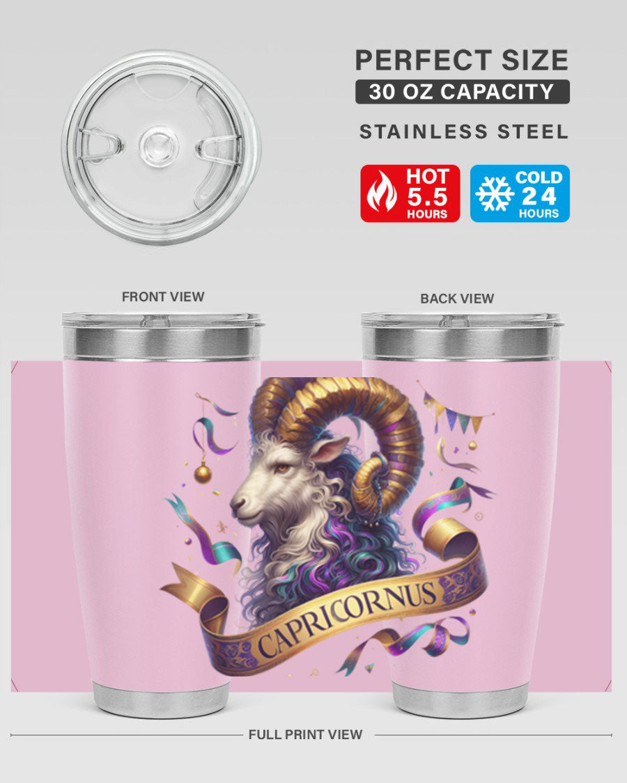 Capricorn 209# Zodiac Tumbler in stainless steel with a zodiac design, available in 20oz and 30oz sizes.