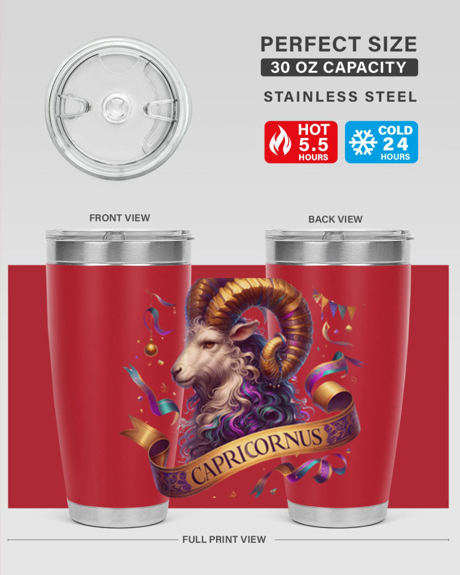 Capricorn 209# Zodiac Tumbler in stainless steel with a zodiac design, available in 20oz and 30oz sizes.
