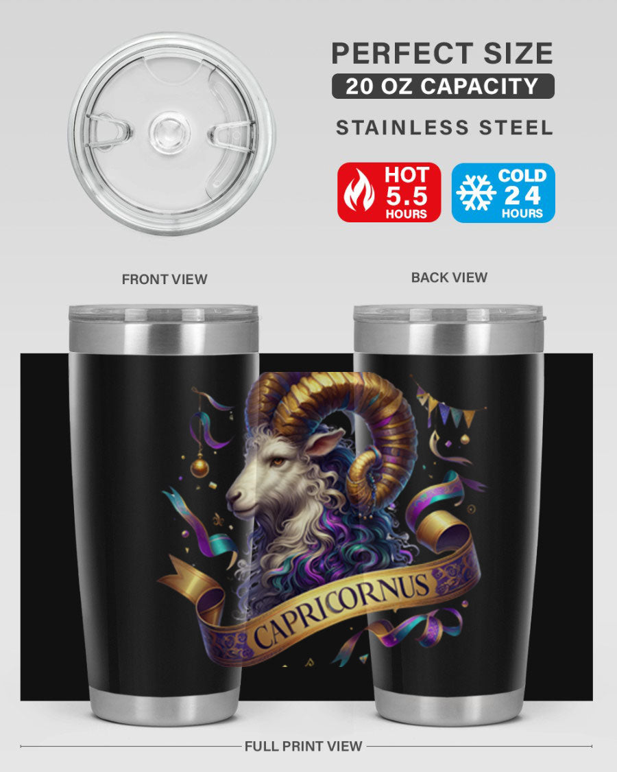 Capricorn 209# Zodiac Tumbler in stainless steel with a zodiac design, available in 20oz and 30oz sizes.