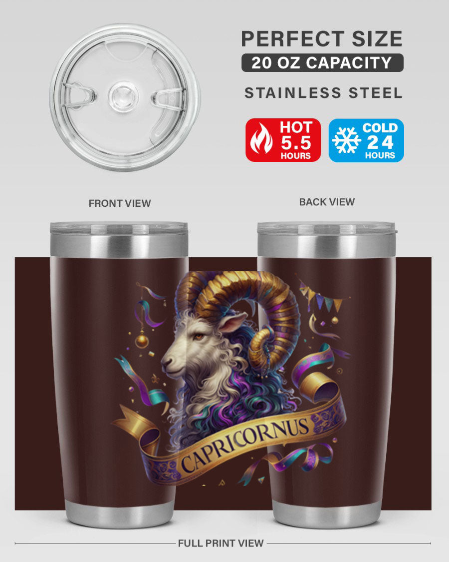 Capricorn 209# Zodiac Tumbler in stainless steel with a zodiac design, available in 20oz and 30oz sizes.