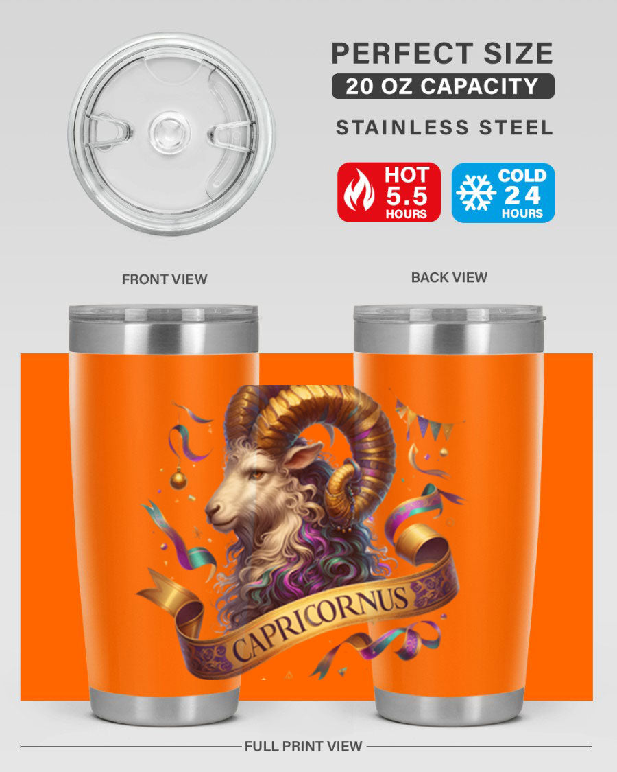 Capricorn 209# Zodiac Tumbler in stainless steel with a zodiac design, available in 20oz and 30oz sizes.