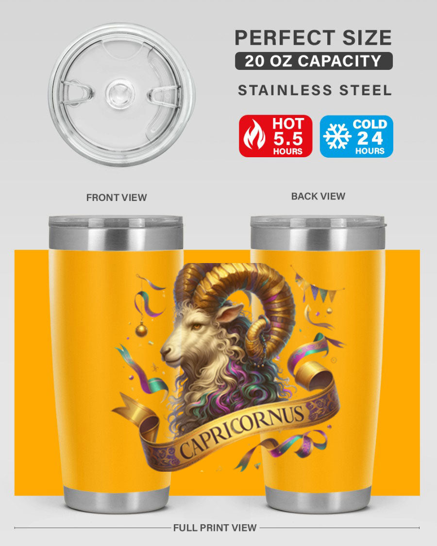 Capricorn 209# Zodiac Tumbler in stainless steel with a zodiac design, available in 20oz and 30oz sizes.
