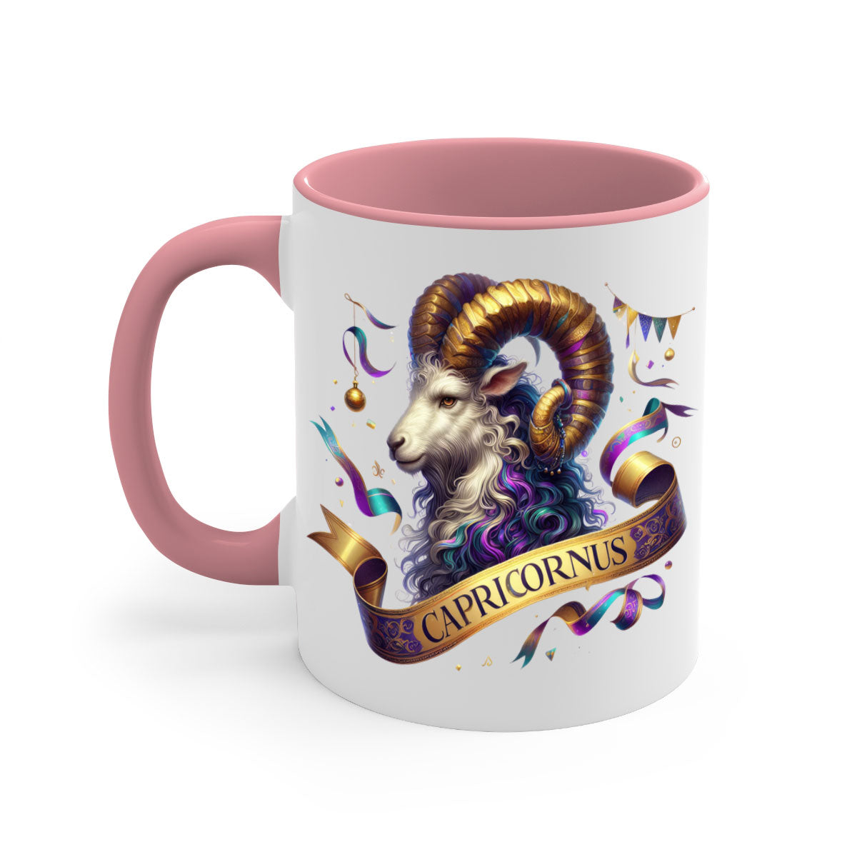 Capricorn 209# Zodiac Mug with a glossy finish, featuring a colored handle and interior, available in five colors.