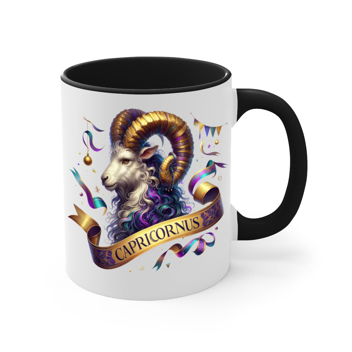 Capricorn 209# Zodiac Mug with a glossy finish, featuring a colored handle and interior, available in five colors.