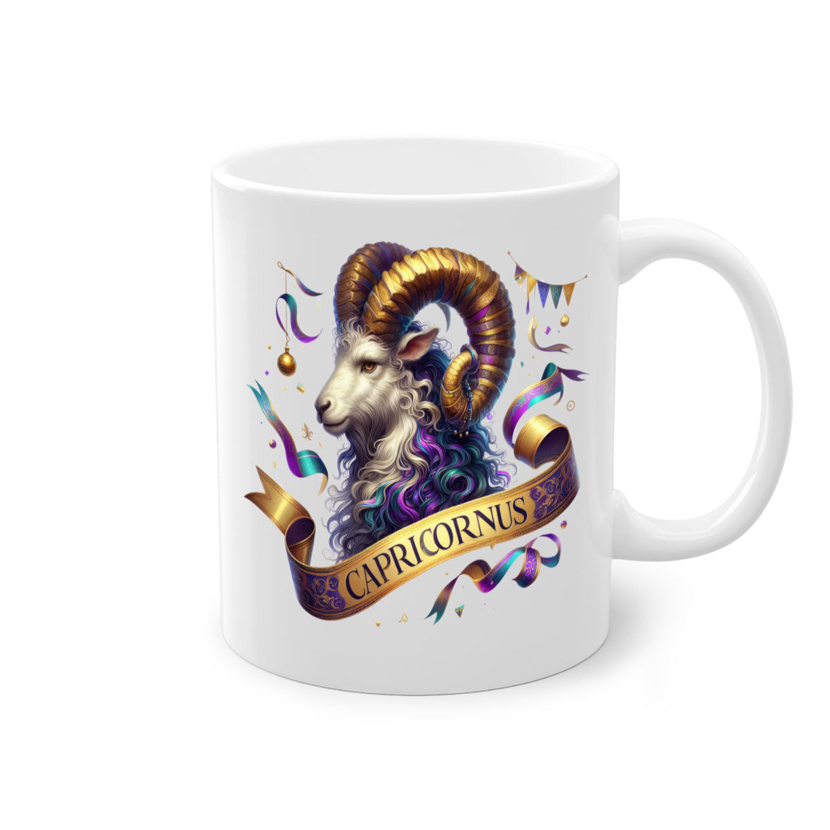 Capricorn 209# Zodiac Mug with a glossy finish, featuring a colored handle and interior, available in five colors.