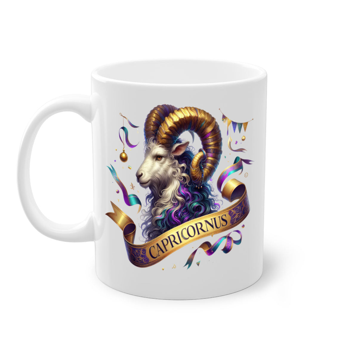 Capricorn 209# Zodiac Mug with a glossy finish, featuring a colored handle and interior, available in five colors.