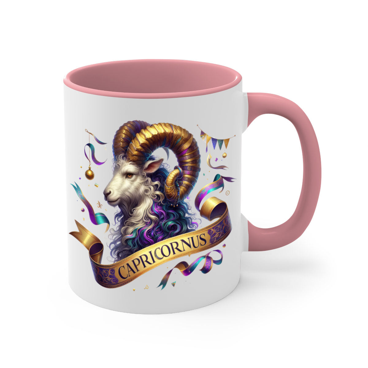 Capricorn 209# Zodiac Mug with a glossy finish, featuring a colored handle and interior, available in five colors.