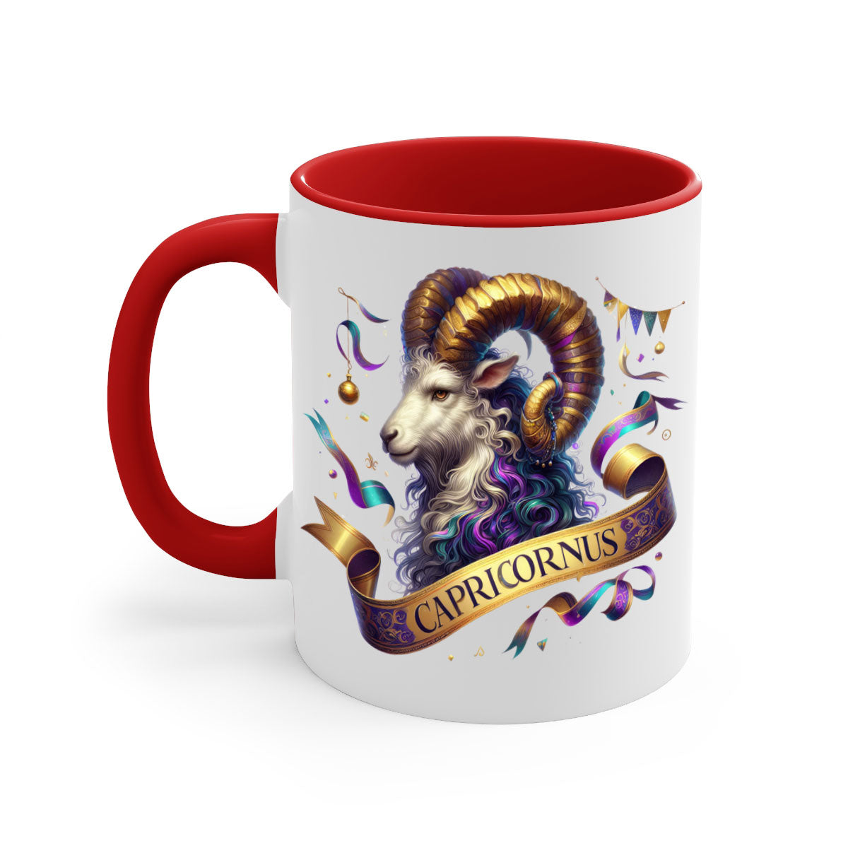 Capricorn 209# Zodiac Mug with a glossy finish, featuring a colored handle and interior, available in five colors.