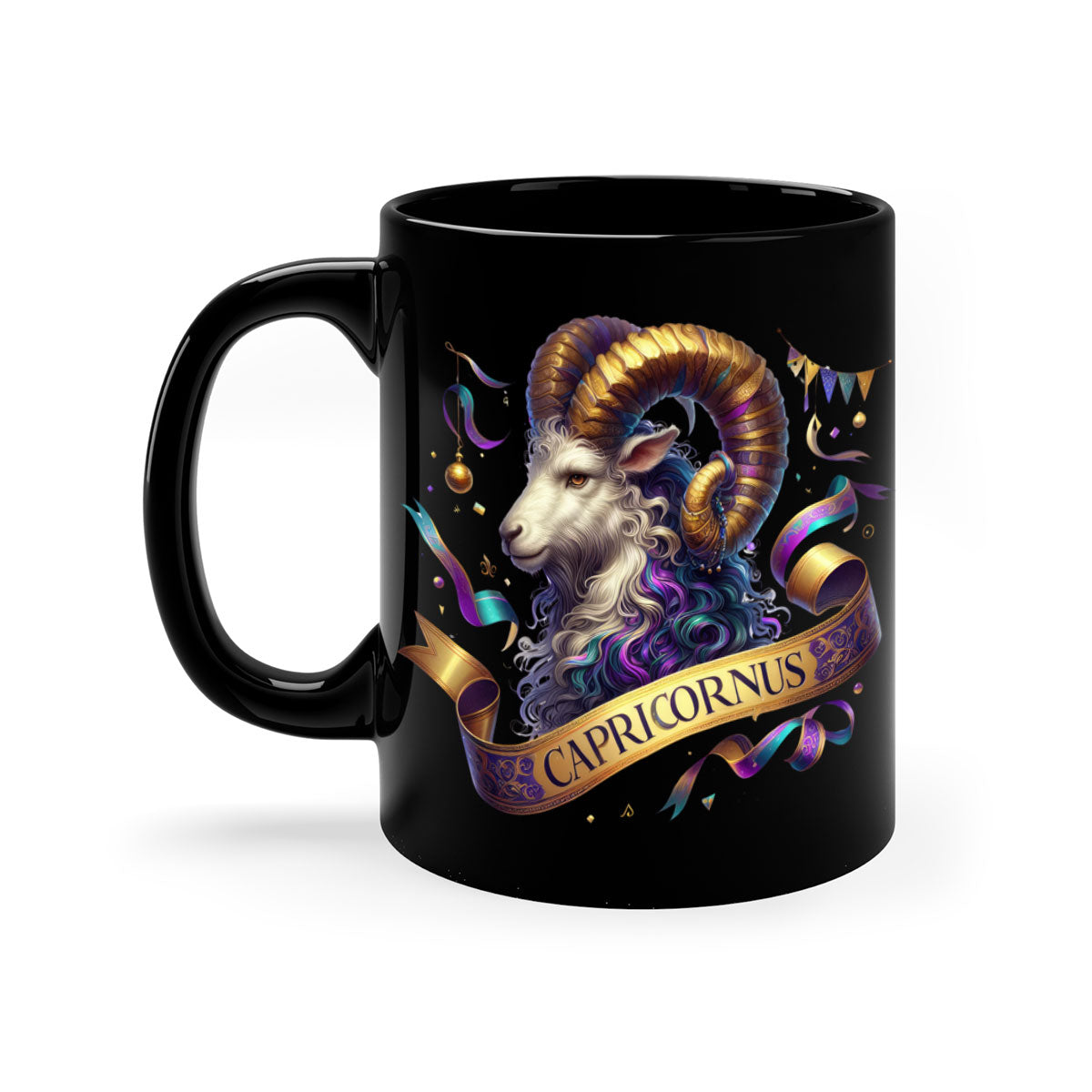Capricorn 209# Zodiac Mug with a glossy finish, featuring a colored handle and interior, available in five colors.
