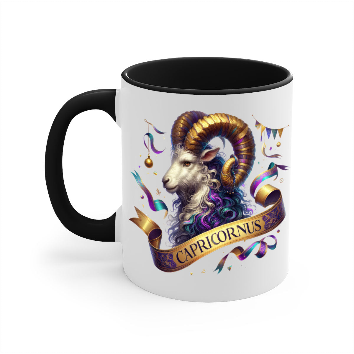 Capricorn 209# Zodiac Mug with a glossy finish, featuring a colored handle and interior, available in five colors.