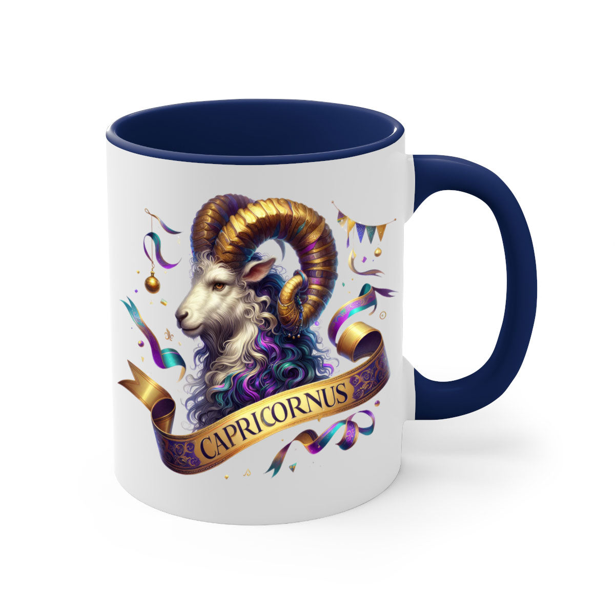 Capricorn 209# Zodiac Mug with a glossy finish, featuring a colored handle and interior, available in five colors.