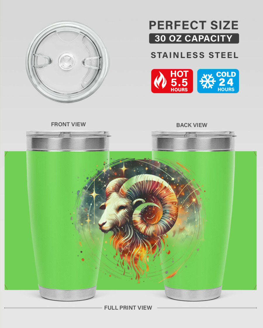 Capricorn 214# Zodiac Tumbler in stainless steel with a sleek design, perfect for hot and cold beverages.