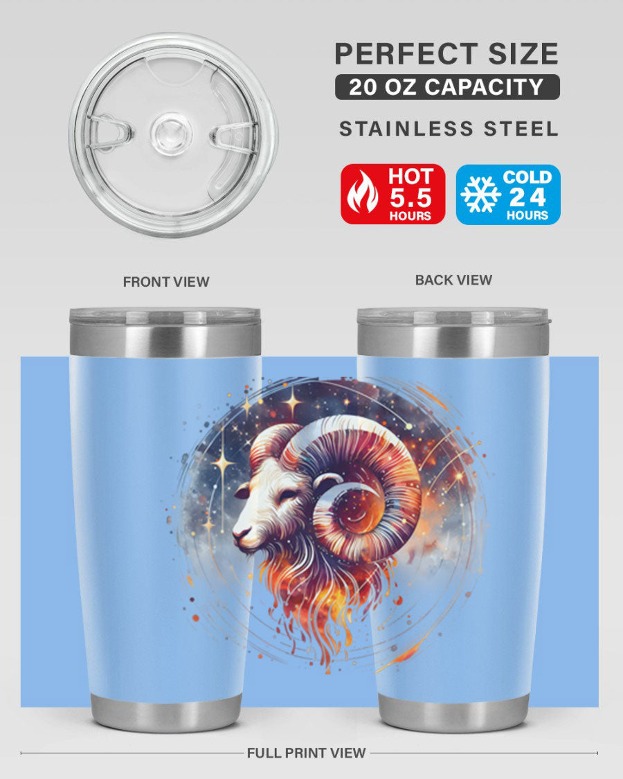 Capricorn 214# Zodiac Tumbler in stainless steel with a sleek design, perfect for hot and cold beverages.
