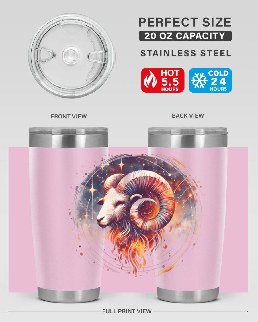 Capricorn 214# Zodiac Tumbler in stainless steel with a sleek design, perfect for hot and cold beverages.