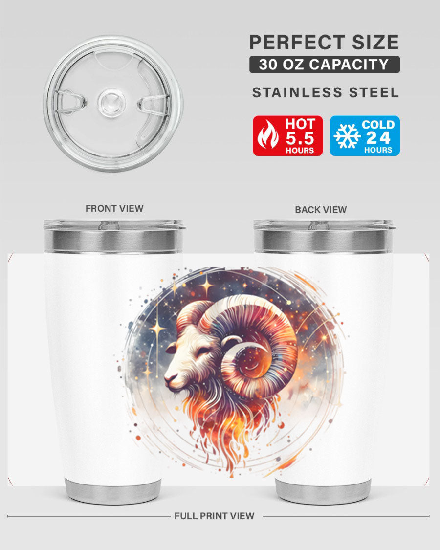 Capricorn 214# Zodiac Tumbler in stainless steel with a sleek design, perfect for hot and cold beverages.