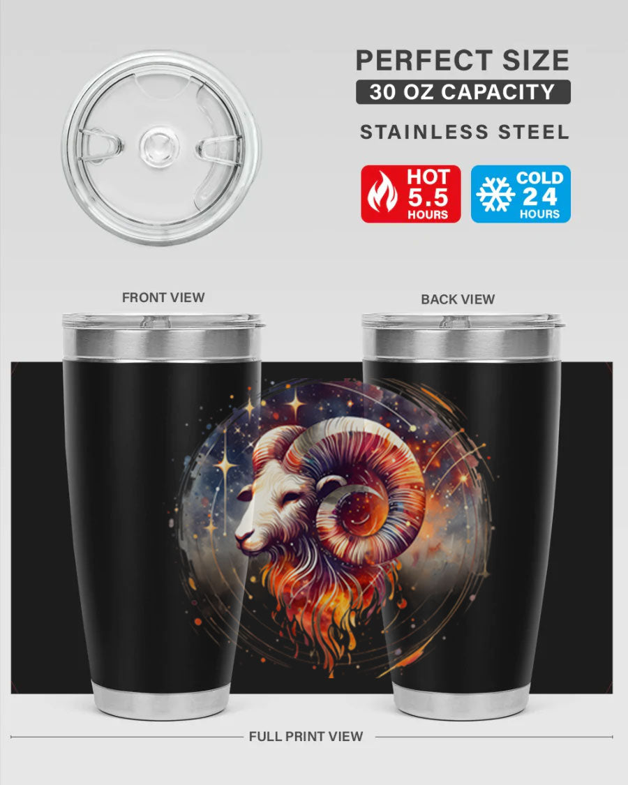 Capricorn 214# Zodiac Tumbler in stainless steel with a sleek design, perfect for hot and cold beverages.