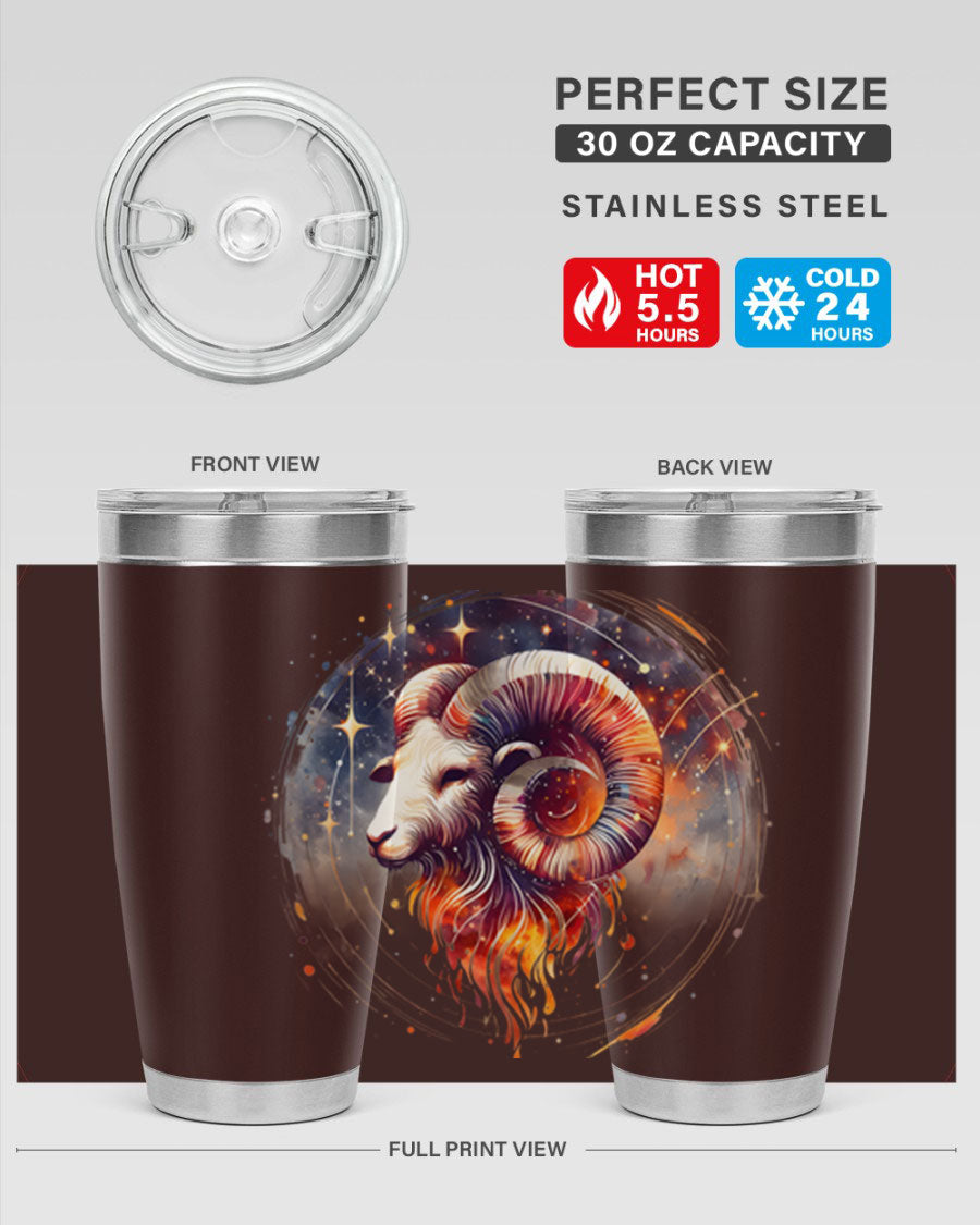 Capricorn 214# Zodiac Tumbler in stainless steel with a sleek design, perfect for hot and cold beverages.