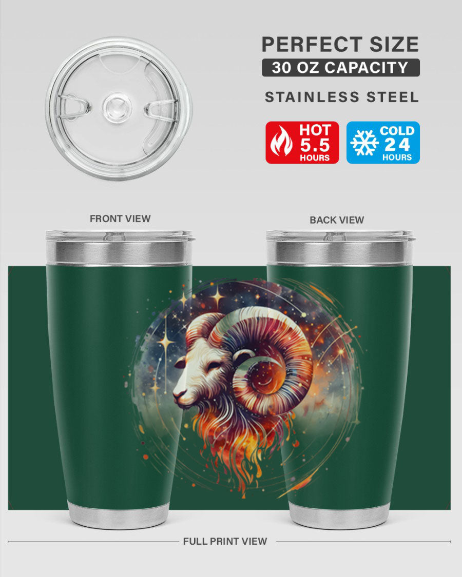 Capricorn 214# Zodiac Tumbler in stainless steel with a sleek design, perfect for hot and cold beverages.