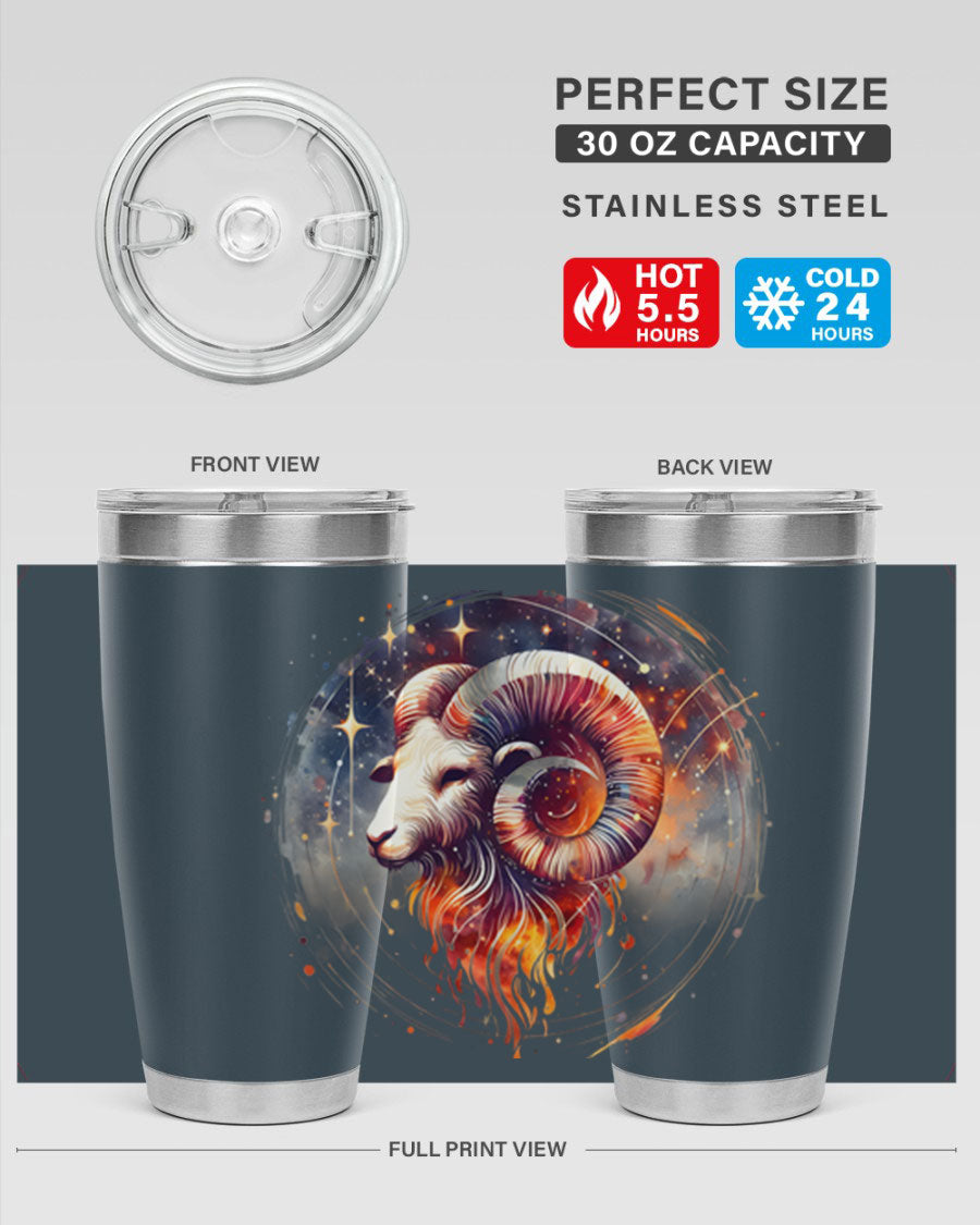 Capricorn 214# Zodiac Tumbler in stainless steel with a sleek design, perfect for hot and cold beverages.
