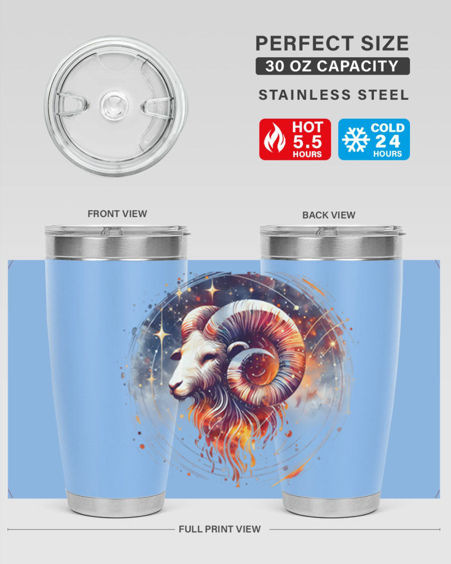 Capricorn 214# Zodiac Tumbler in stainless steel with a sleek design, perfect for hot and cold beverages.