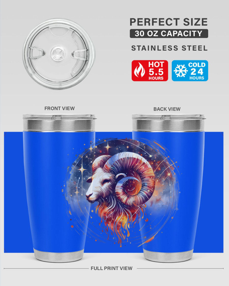 Capricorn 214# Zodiac Tumbler in stainless steel with a sleek design, perfect for hot and cold beverages.