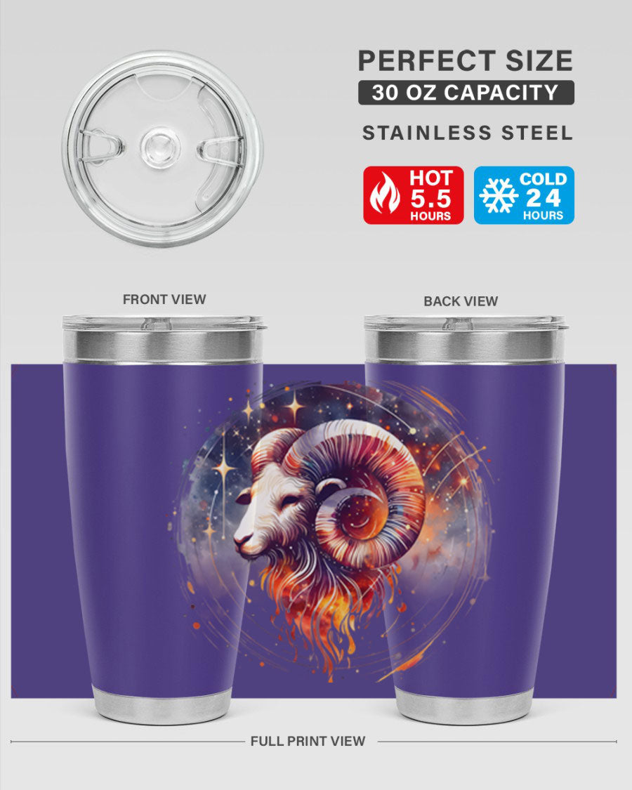 Capricorn 214# Zodiac Tumbler in stainless steel with a sleek design, perfect for hot and cold beverages.