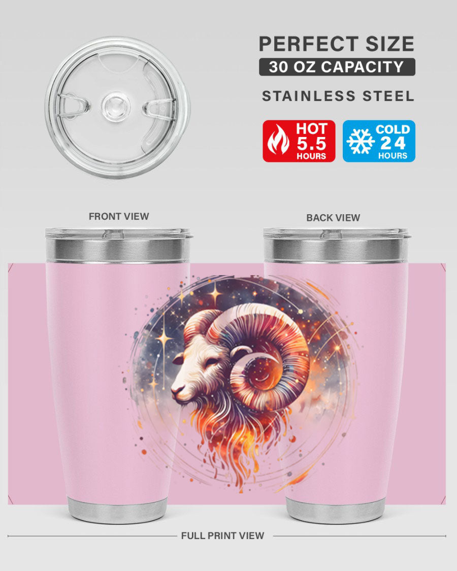 Capricorn 214# Zodiac Tumbler in stainless steel with a sleek design, perfect for hot and cold beverages.