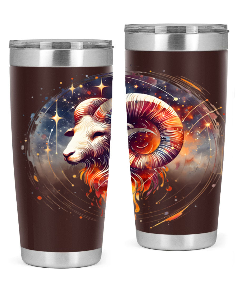 Capricorn 214# Zodiac Tumbler in stainless steel with a sleek design, perfect for hot and cold beverages.