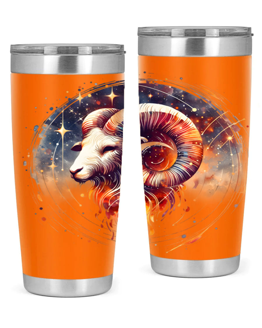 Capricorn 214# Zodiac Tumbler in stainless steel with a sleek design, perfect for hot and cold beverages.