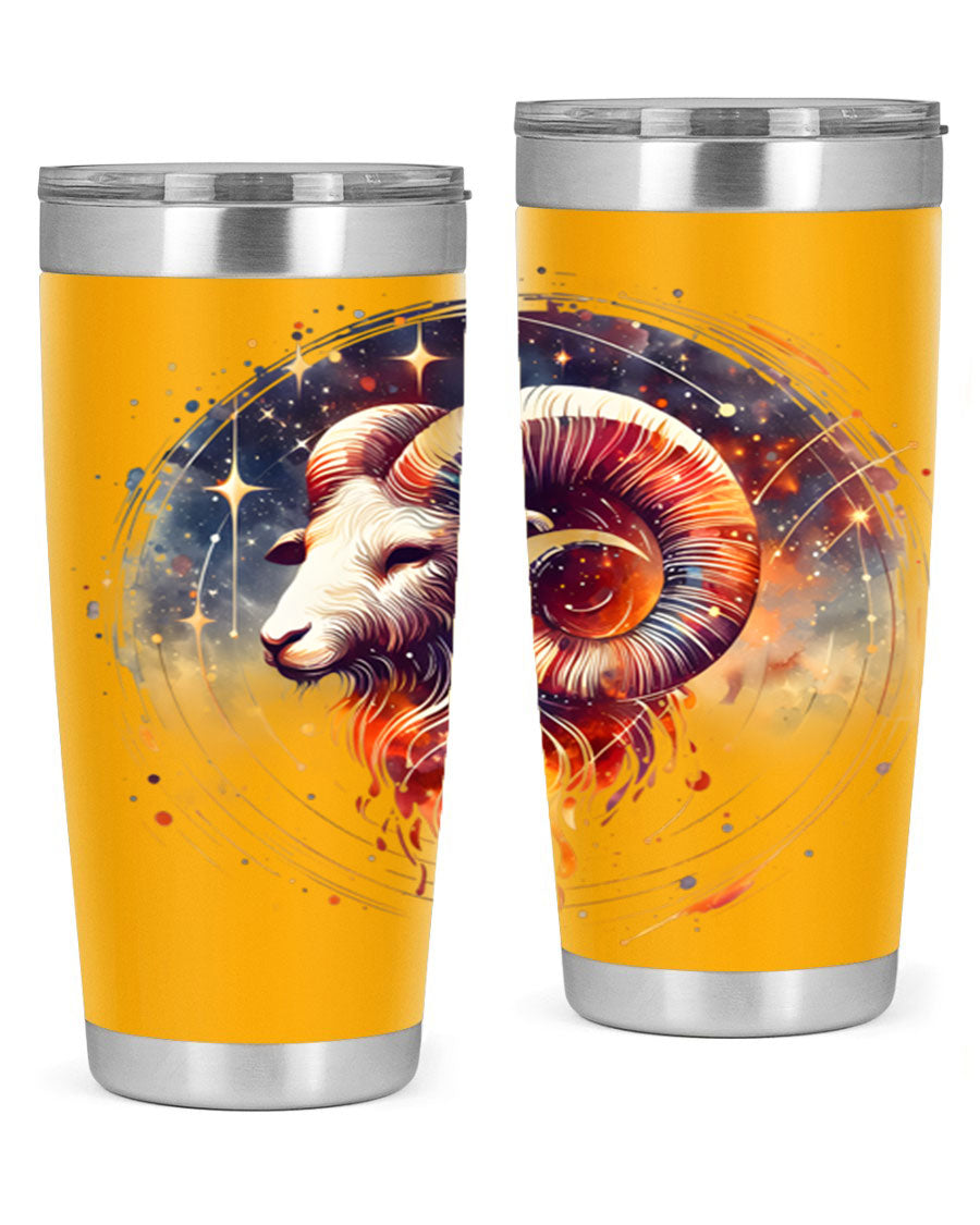 Capricorn 214# Zodiac Tumbler in stainless steel with a sleek design, perfect for hot and cold beverages.